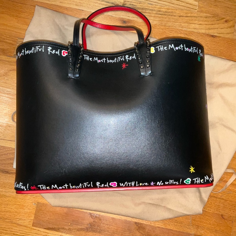 AUTHENTIC CHRISTIAN LOUBOUTIN 
Calfskin Beautiful Red East West Cabata Tote Bag